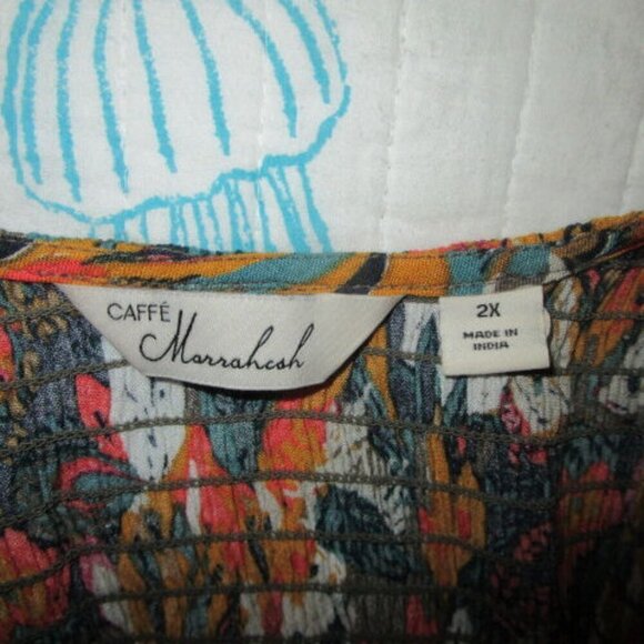 Vtg Caffe Marrakesh Tunic Top Size 2X Smocked Button Sleeveless Flowy Artsy Boho - Picture 6 of 11